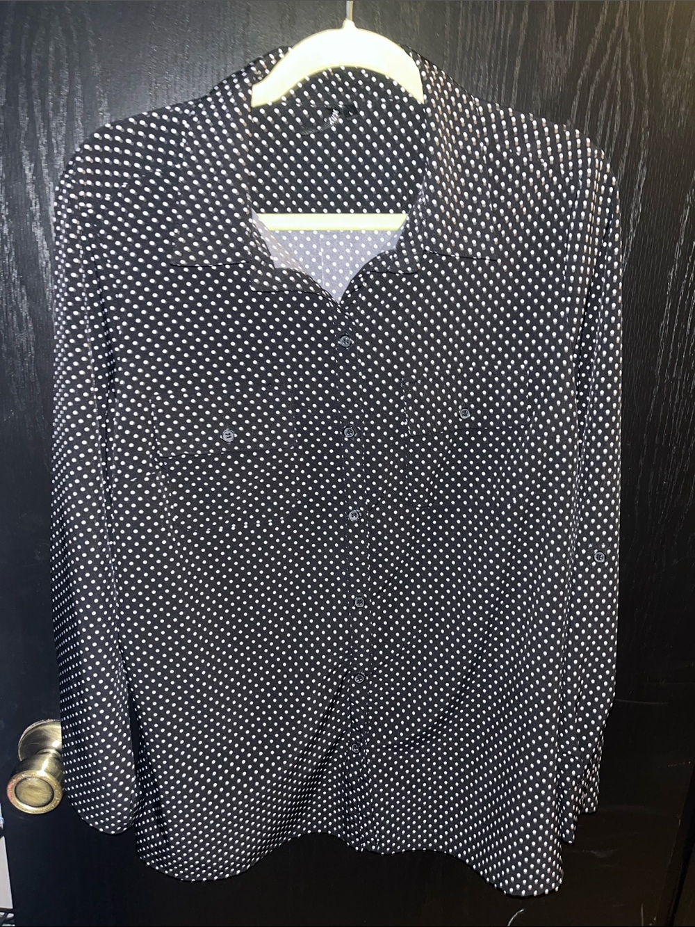 Black Polka Dot Long-Sleeve Blouse – Classic Button Front